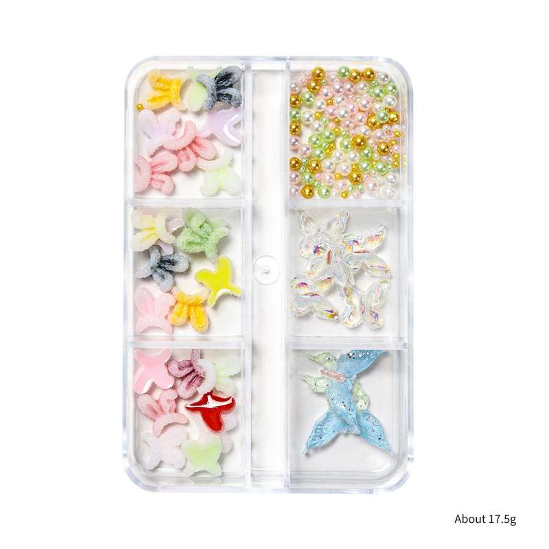 Luminous nail accessories three-color bow starfish resin 6-grid box three-dimensional fairy 3