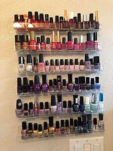 6 Pack Nail Polish Rack Wall Mounted Shelf, Clear Acrylic Nail Polish Organizer Display