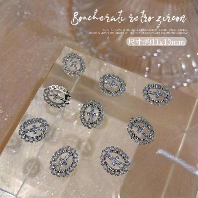 Buchi Lati Cross Nail Rhinestone 2pcs ( B003) 11*13mm -  Silver
