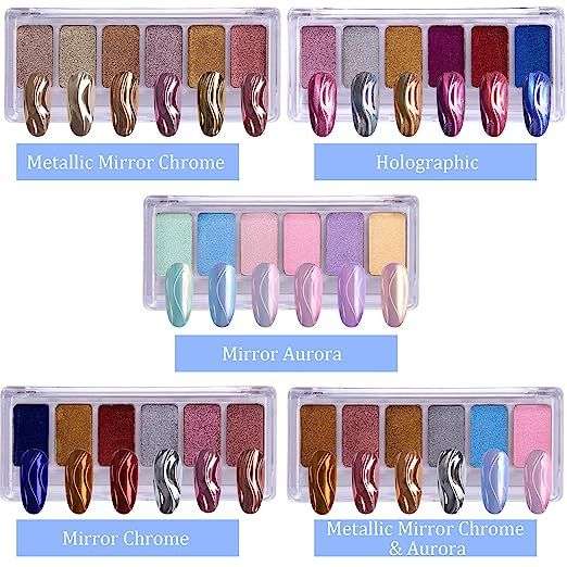 Chrome Powder 6 Colors Solid Nail Powder Palette  -   Mirror Aurora