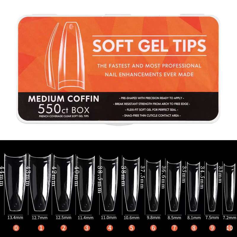 Promotion - French Coverage Clear Soft Gel Tips Medium Coffin 440PCS (8)