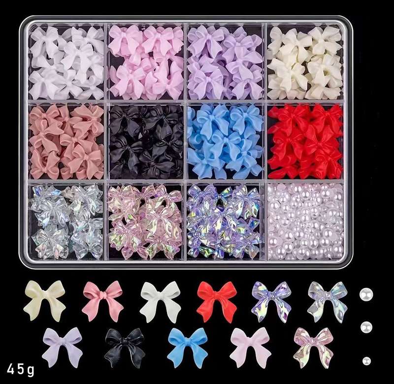 Mixed Color Variety Bows 3D Nail Charms Assorted Bows Nail Charms Mix Flatback Pearls