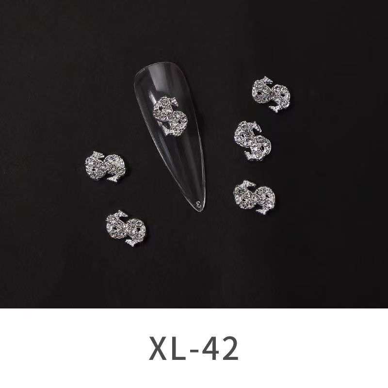 US Doller Money Nail Rhinestone 5pcs XL-42 Silver