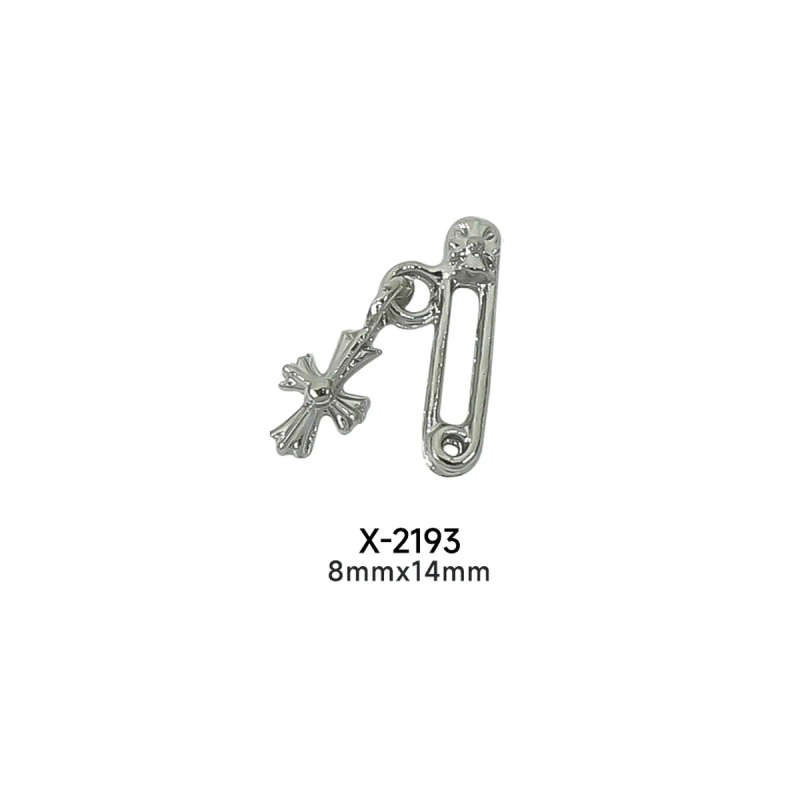 Brooch Cross Pendant Chrome Heart Metal Nail Accessories * 5pcs -  Silver