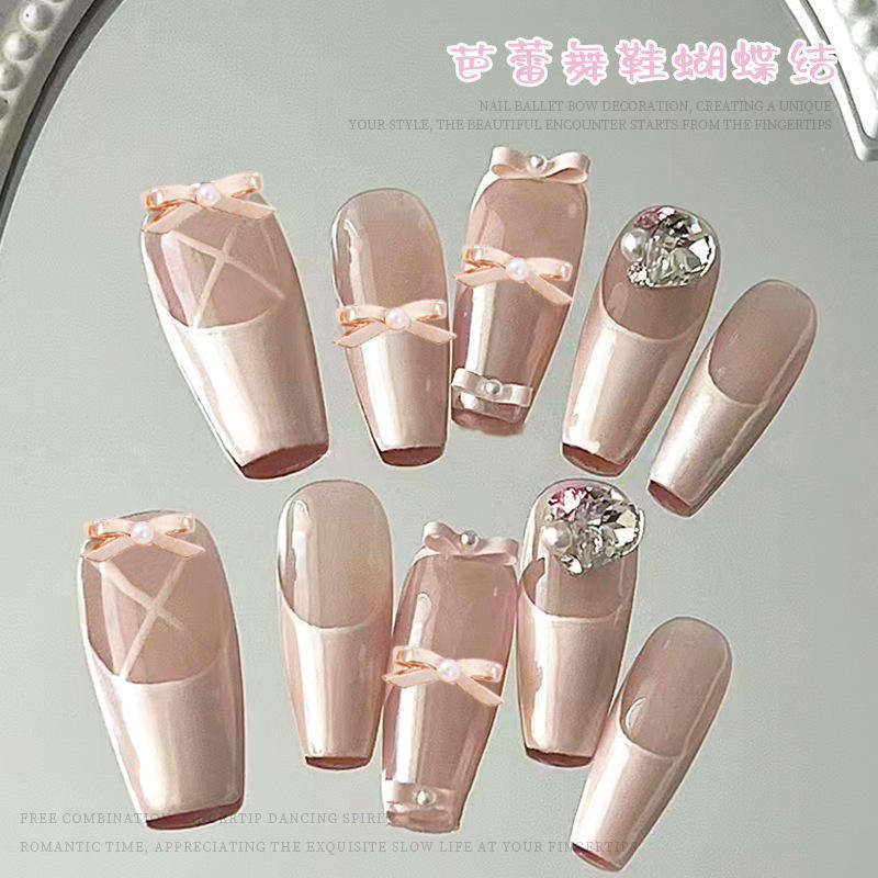 Ballet bow ribbon nail accessories girl three-dimensional collar (10 pcs) Champagne - Collar Bow Tie
