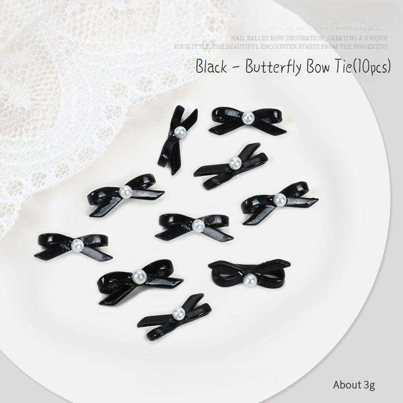 Ballet bow ribbon nail accessories girl three-dimensional collar (10 pcs)  Black - Butterfly Bow Tie