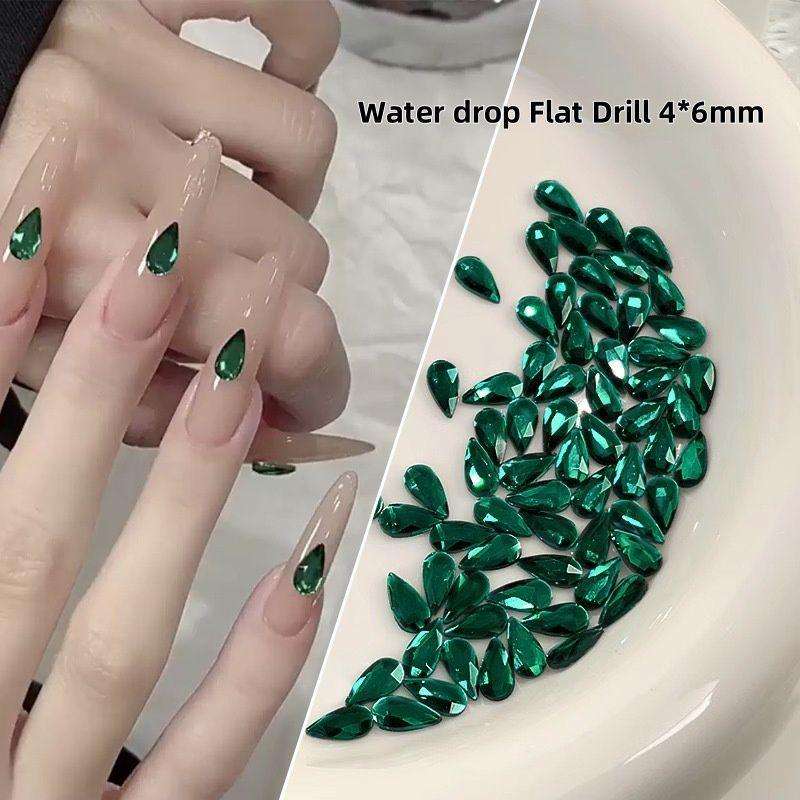 Dark Green Water drop Nail diamond jewelry Noble Emerald Octagonal flat bott -   Octagonal 6*8mm