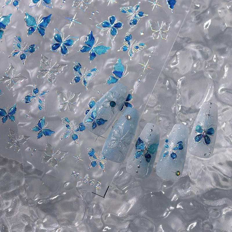 5D luxury butterfly adhesive nail stickers jelly glue series M661