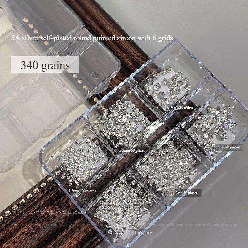 5A silver self-plated round pointed zircon with 6 grids