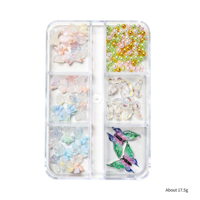Luminous nail accessories three-color bow starfish resin 6-grid box three-dimensional fairy 5