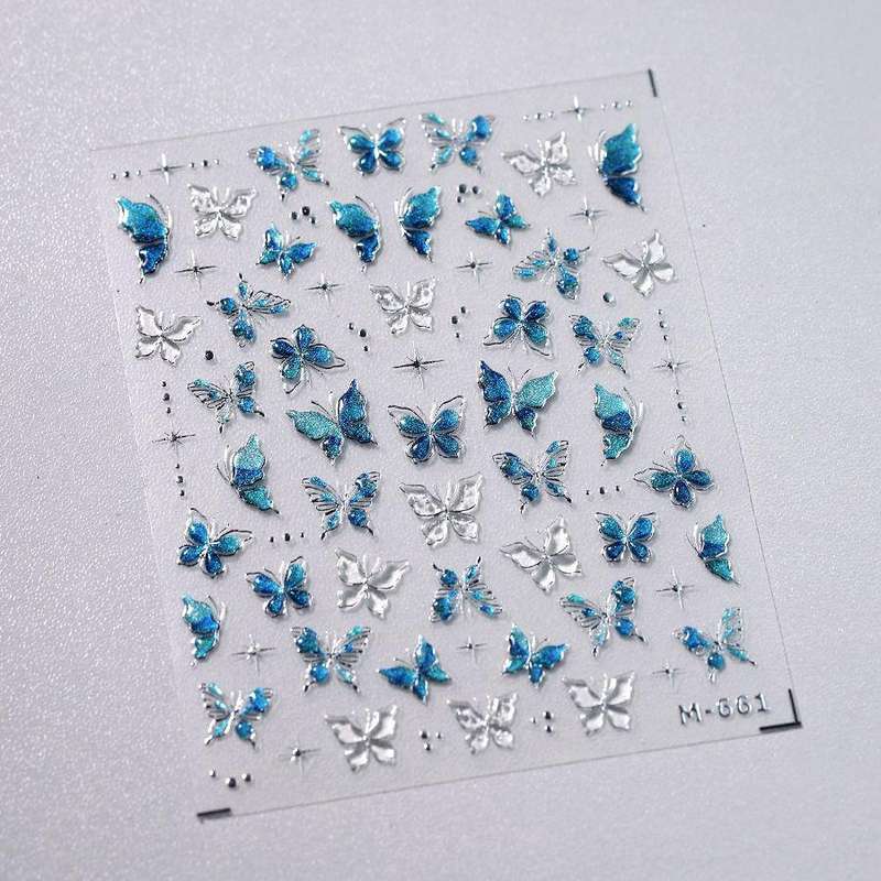 5D luxury butterfly adhesive nail stickers jelly glue series M661