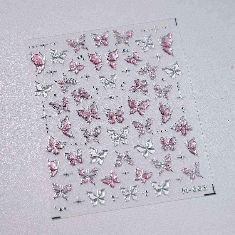 5D luxury butterfly adhesive nail stickers jelly glue series M663