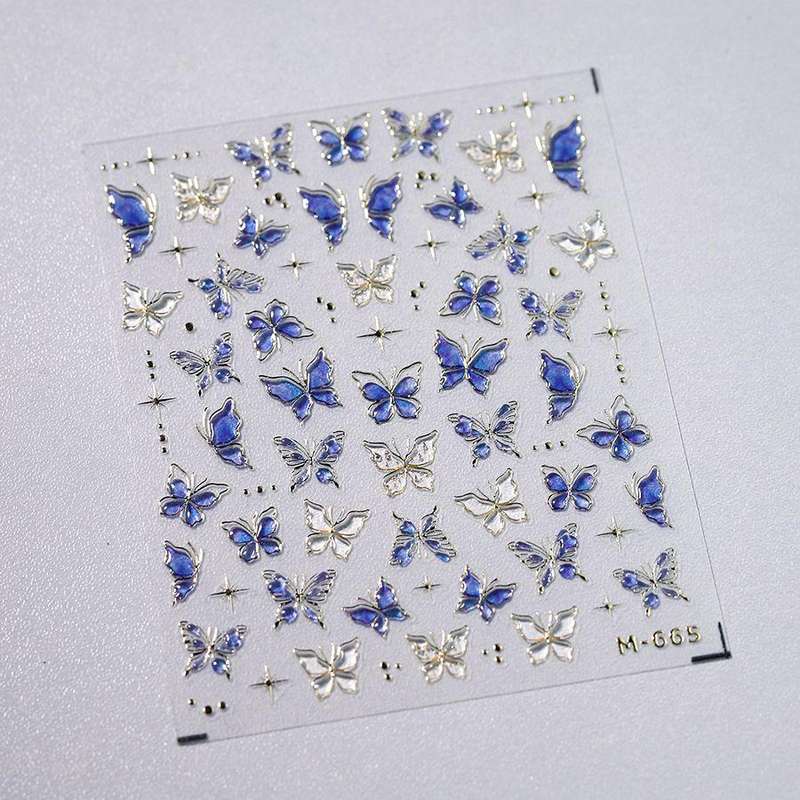 5D luxury butterfly adhesive nail stickers jelly glue series M665