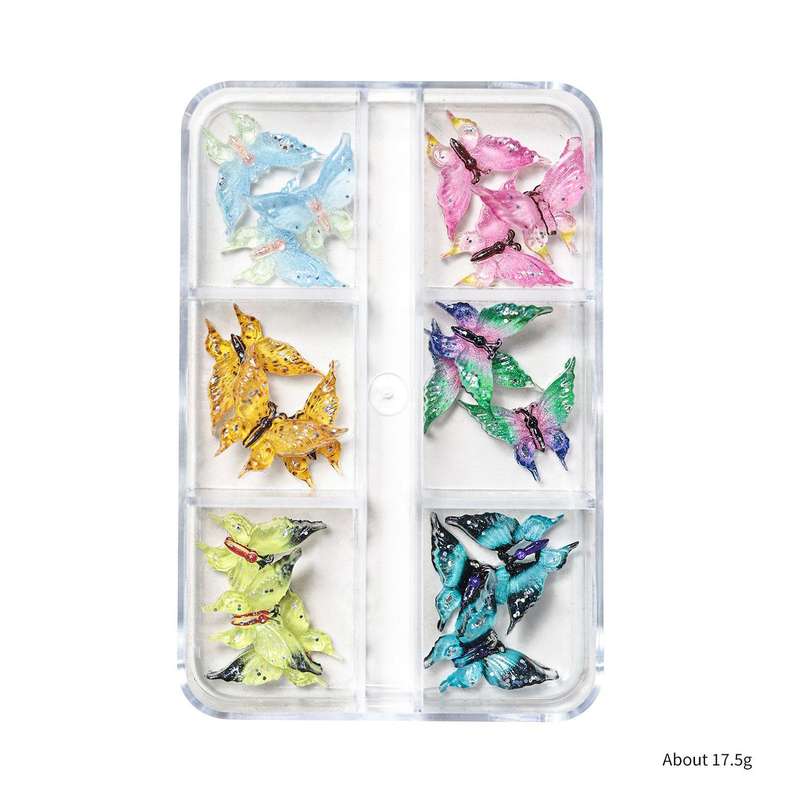 Luminous nail accessories three-color bow starfish resin 6-grid box three-dimensional fairy 6