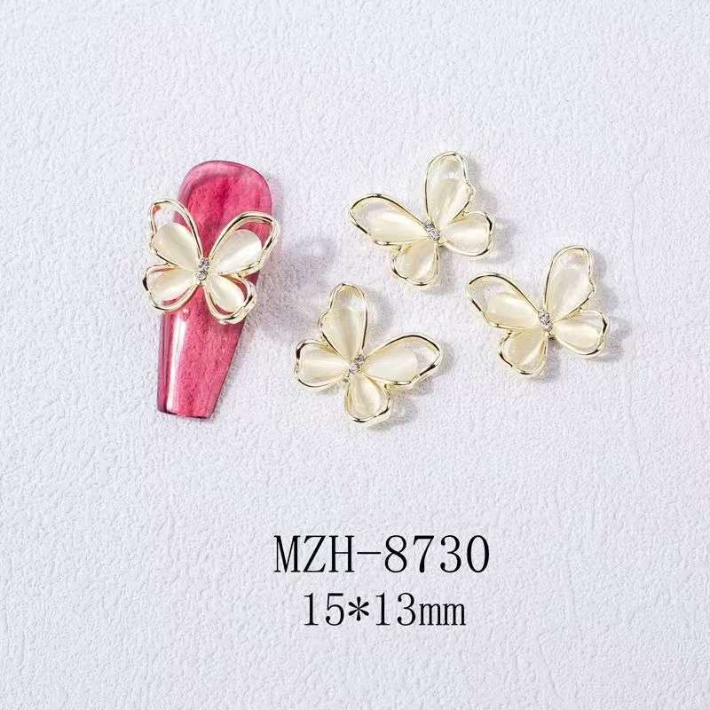 Cat Eye Stone Alloy Butterfly Nail Rhinestone 5pcs-  MZH-8730