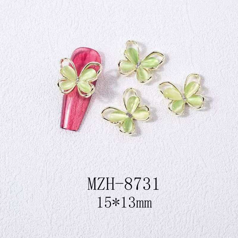 Cat Eye Stone Alloy Butterfly Nail Rhinestone 5pcs-  MZH-8731