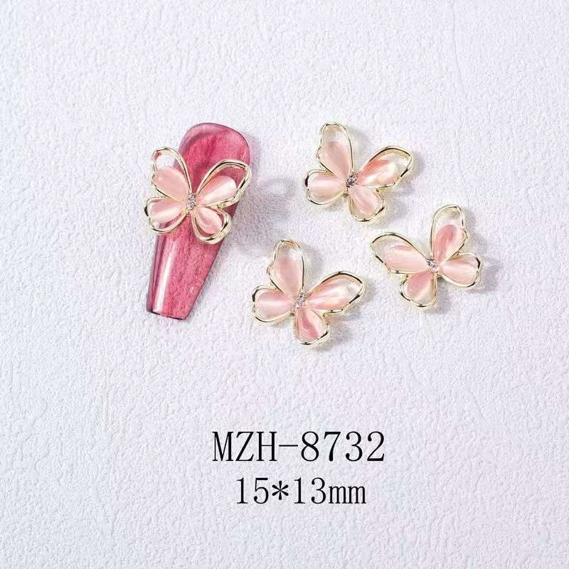 Cat Eye Stone Alloy Butterfly Nail Rhinestone 5pcs-  MZH-8732