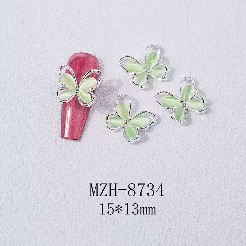 Cat Eye Stone Alloy Butterfly Nail Rhinestone 5pcs-  MZH-8734