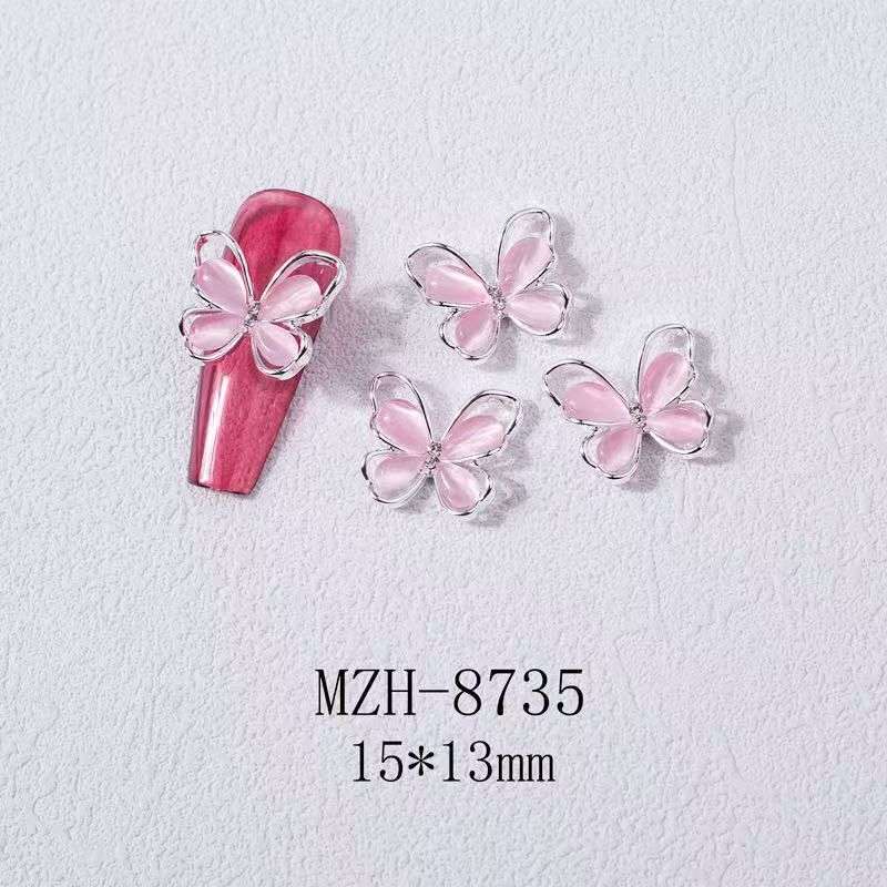 Cat Eye Stone Alloy Butterfly Nail Rhinestone 5pcs-  MZH-8735