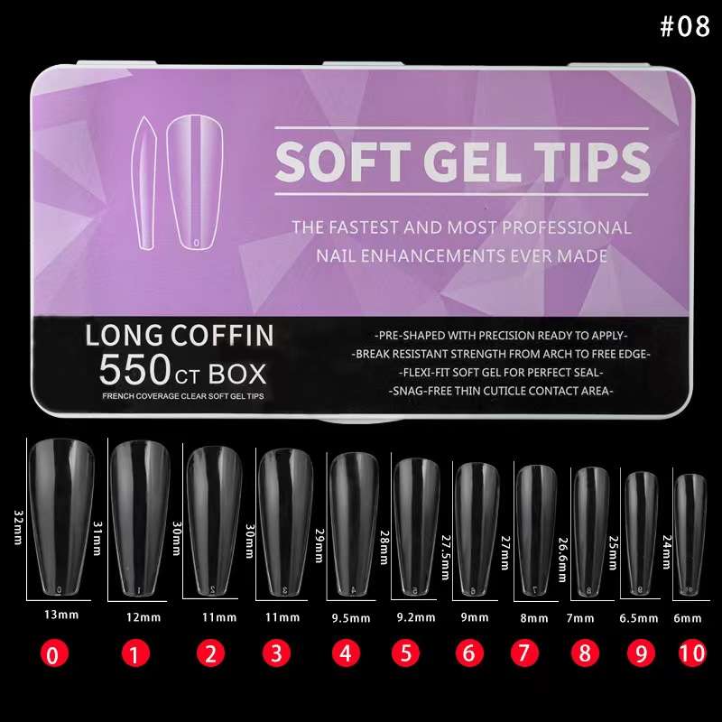 Soft Gel Tips  Long Coffin 550pcs