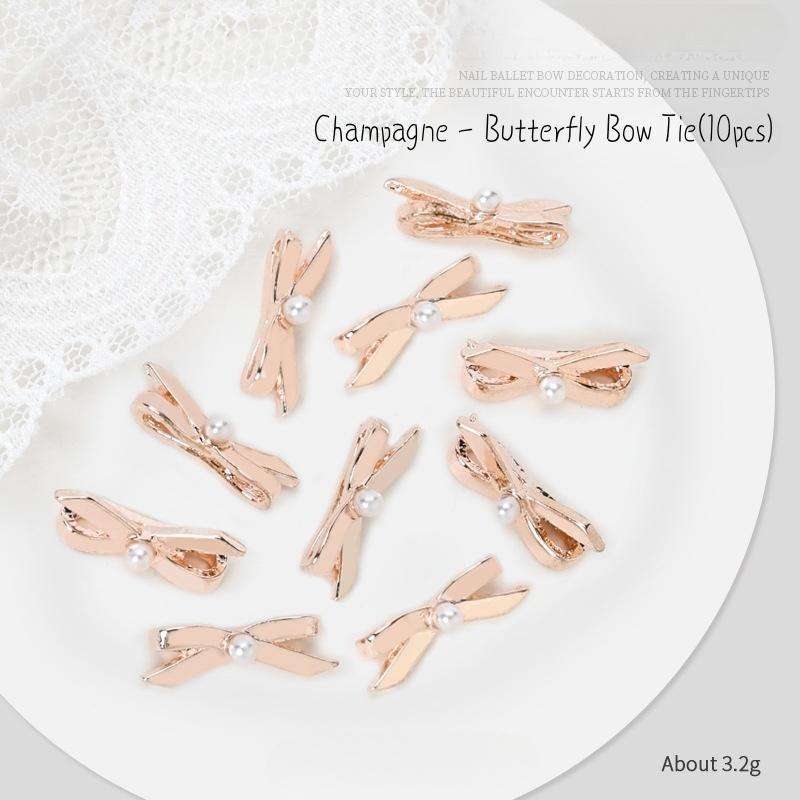 Ballet bow ribbon nail accessories girl three-dimensional collar (10 pcs) Champagne - Butterfly Bow
