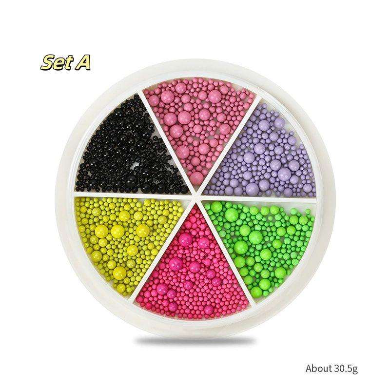 Macaron colored steel beads, mixed sizes, round steel beads, candy color, 6-grid petal box steel A