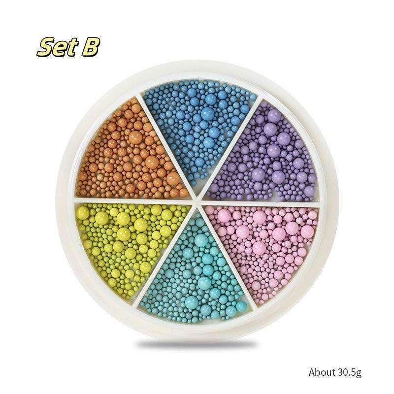 Macaron colored steel beads, mixed sizes, round steel beads, candy color, 6-grid petal box steel B