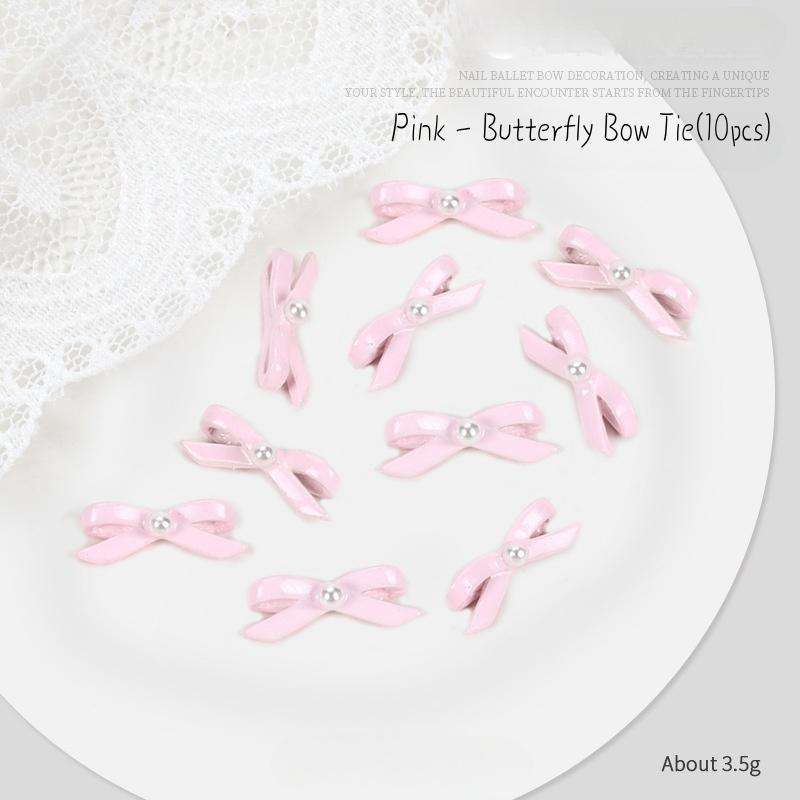 Ballet bow ribbon nail accessories girl three-dimensional collar (10 pcs)  Pink - Butterfly Bow Tie