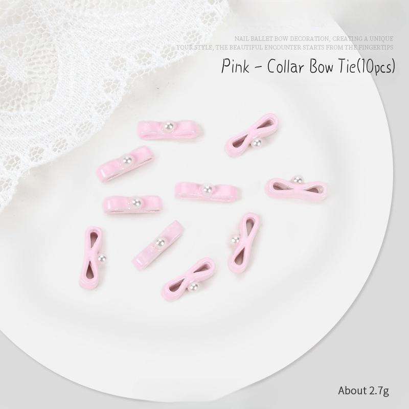 Ballet bow ribbon nail accessories girl three-dimensional collar (10 pcs)  Pink - Collar Bow Tie