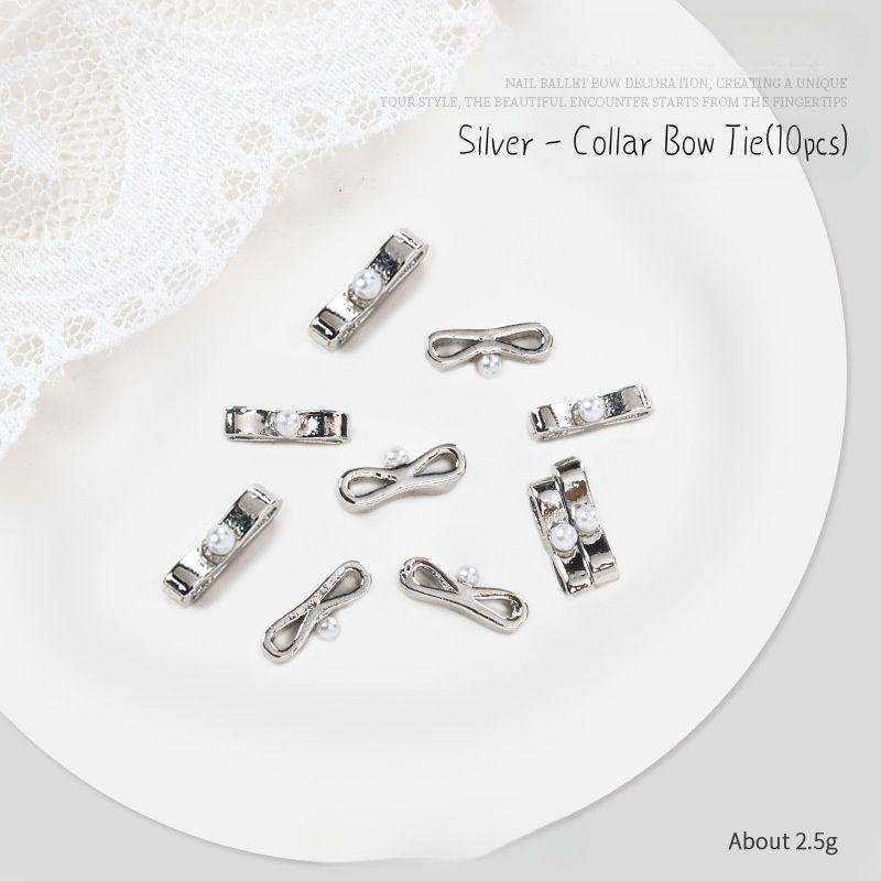 Ballet bow ribbon nail accessories girl three-dimensional collar (10 pcs)  Silver - Collar Bow Tie