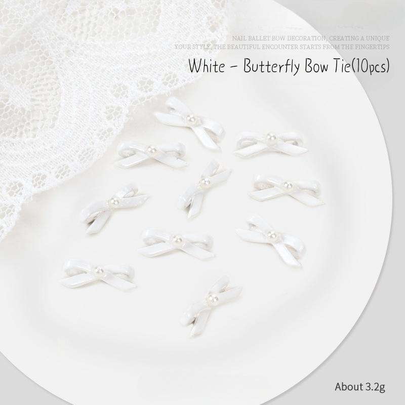 Ballet bow ribbon nail accessories girl three-dimensional collar (10 pcs) White - Butterfly Bow Tie