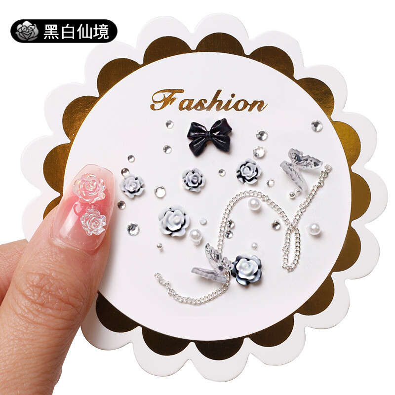 6 Grids Camellia Nail Decoration-   Black