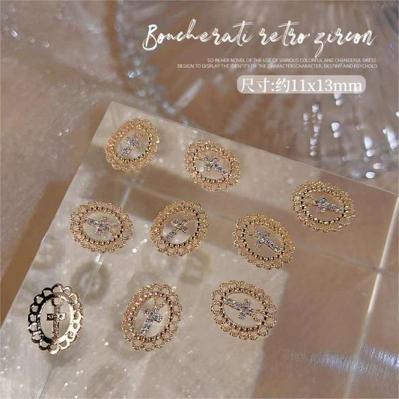 Buchi Lati Cross Nail Rhinestone 2pcs ( B003) 11*13mm -  Gold