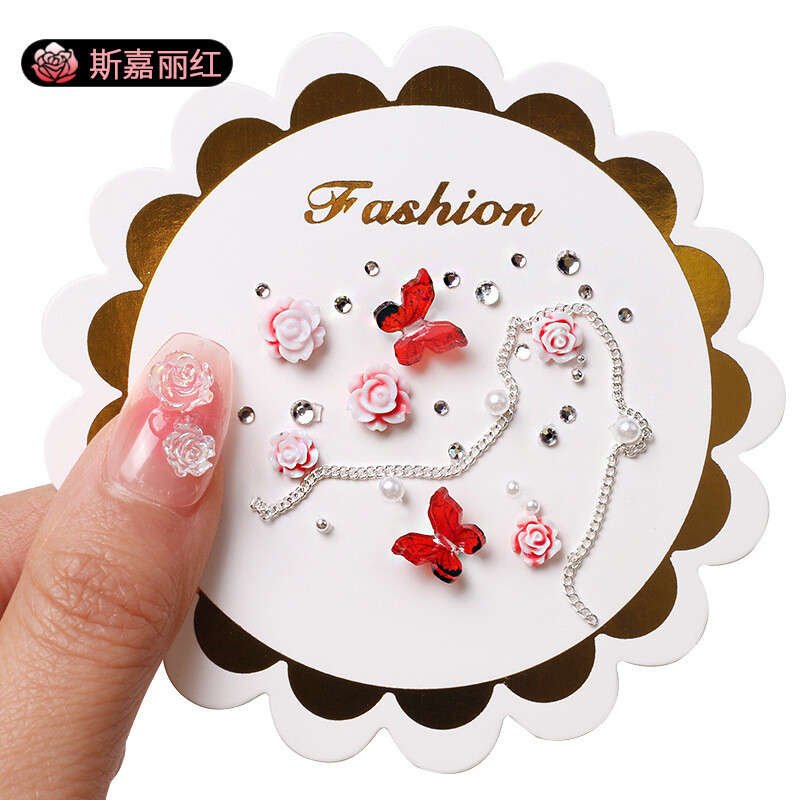 6 Grids Camellia Nail Decoration-  Pink Red