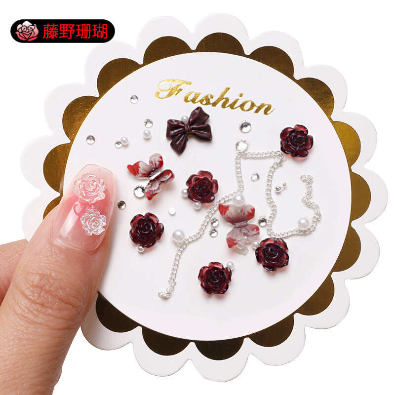 6 Grids Camellia Nail Decoration-   Wine Red