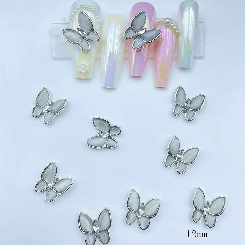 Alloy 3D Cat Eye Butterfly Nail Rhinestones 2pcs   Silver