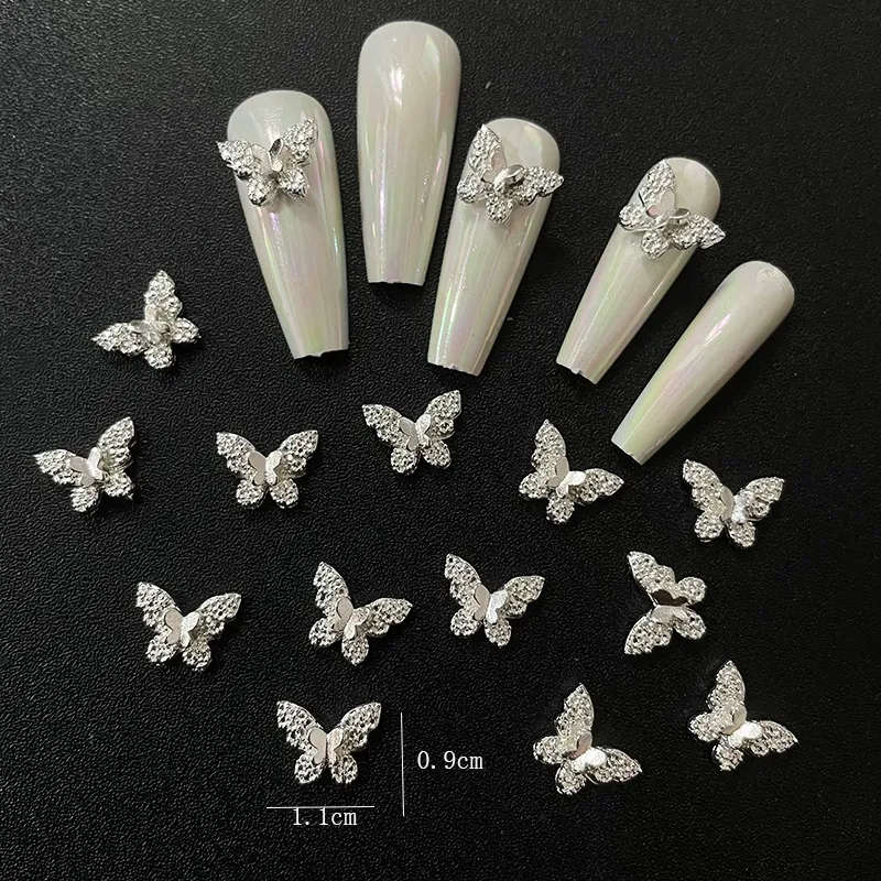 Alloy Butterfly Nail Rhinestones 10pcs -   Silver