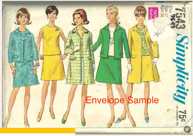 Simplicity 7543 Overblouse, Skirt, Jacket and Coat. Size 18. Pattern is Complete. No Cover Envelope