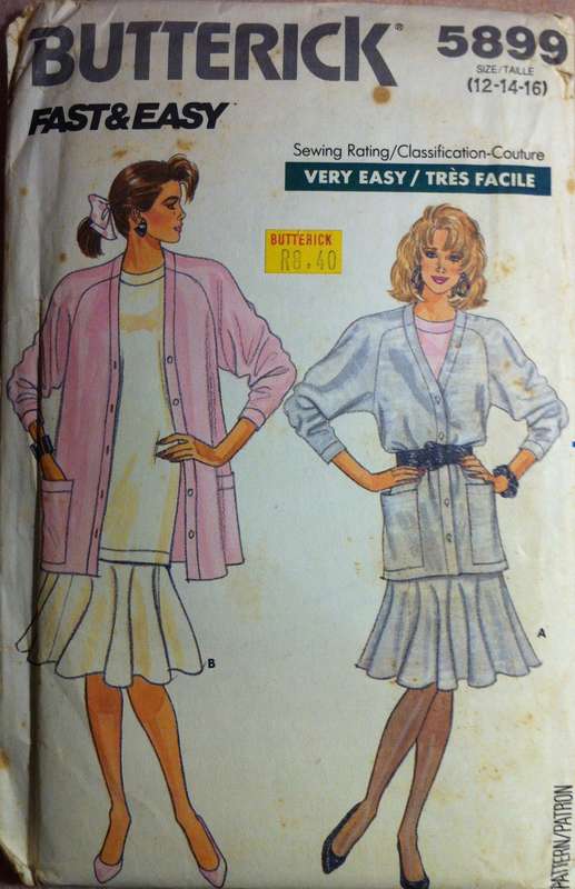 Butterick 5899 -Cardigan, Top and Skirt. Size 12-16. Complete Uncut/FF