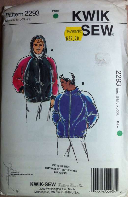 Kwik Sew 2293 Men's Jackets. Sizes S-XXL. Complete Sealed Envelope.