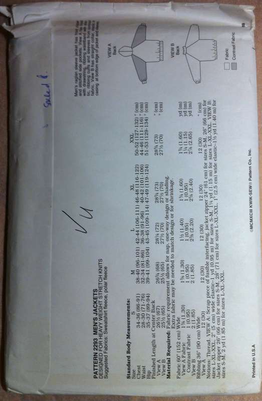 Kwik Sew 2293 Men's Jackets. Sizes S-XXL. Complete Sealed Envelope.