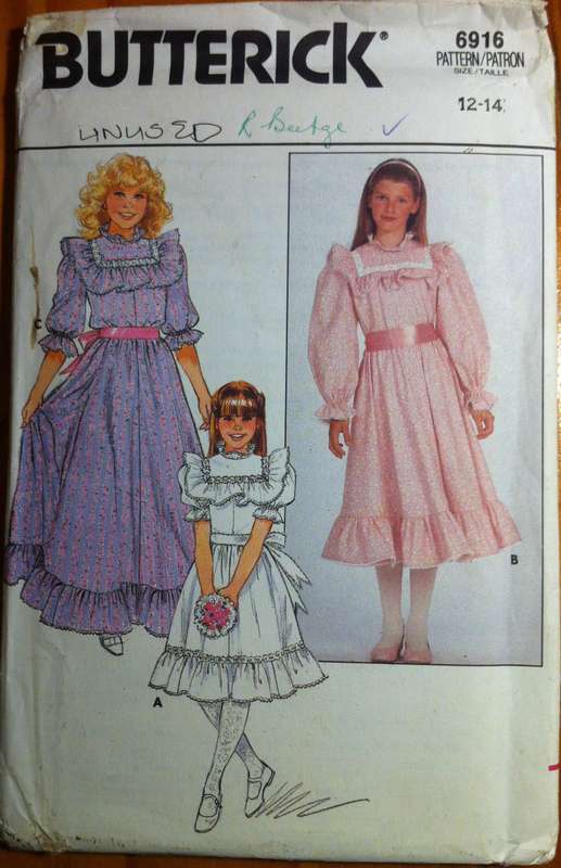 Butterick 6916 Girls Dress. Size 12-14. Complete, Uncut F/F