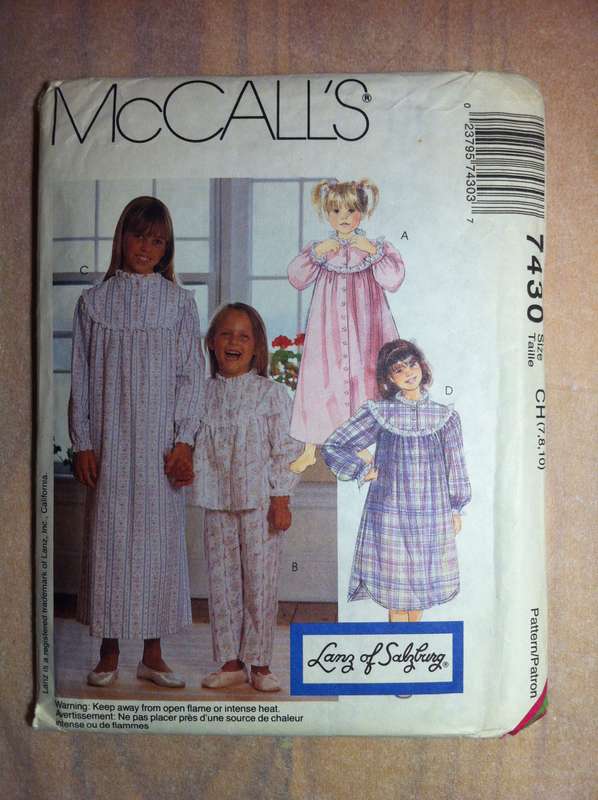 McCalls 7430 Girls Robe, PJ top and Pants and Nightgown. Size CH 7, 8, 10. Uncut F/F.
