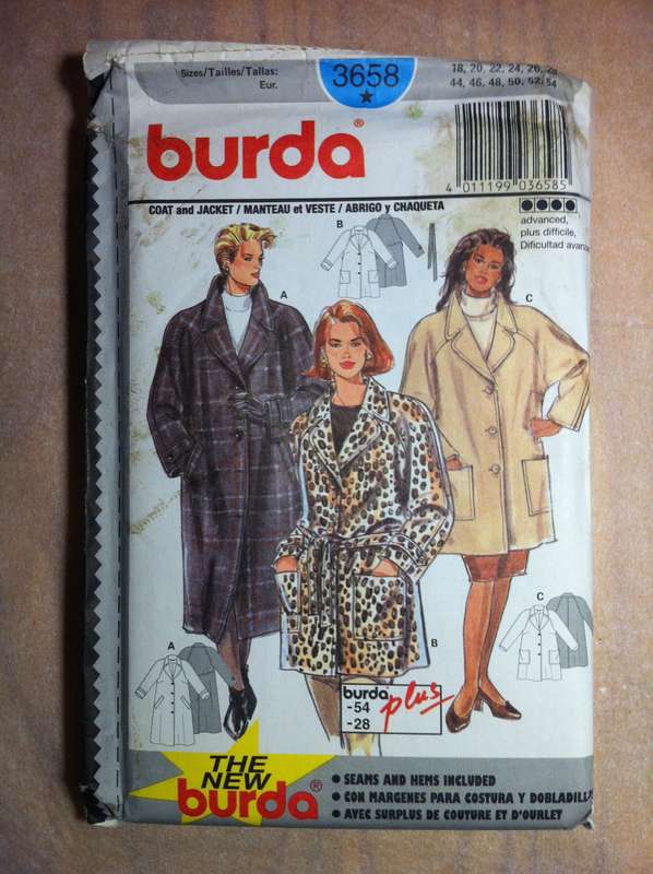 Burda 3658 Coat and Jacket. Plus sizes 18-28. Complete Uncut F/F