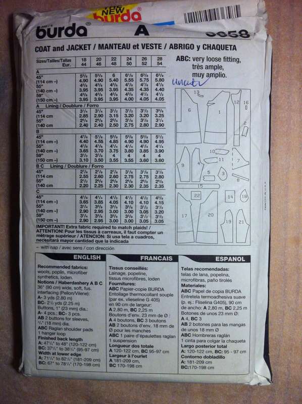 Burda 3658 Coat and Jacket. Plus sizes 18-28. Complete Uncut F/F