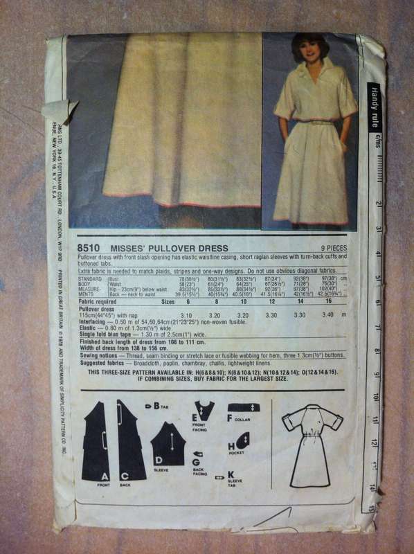 Simplicity 8510 Pullover Dress with Waistline Casing. Size 10-14. Cut on 12. Complete
