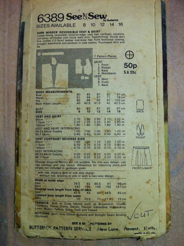 See & Sew 6389 Reversible Vest and Skirt. Size 10. Complete.