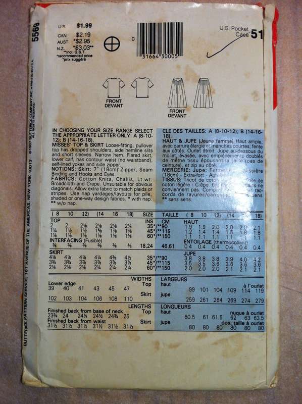 See & Sew 5569 Top and Skirt. Size 14,16,18. Complete