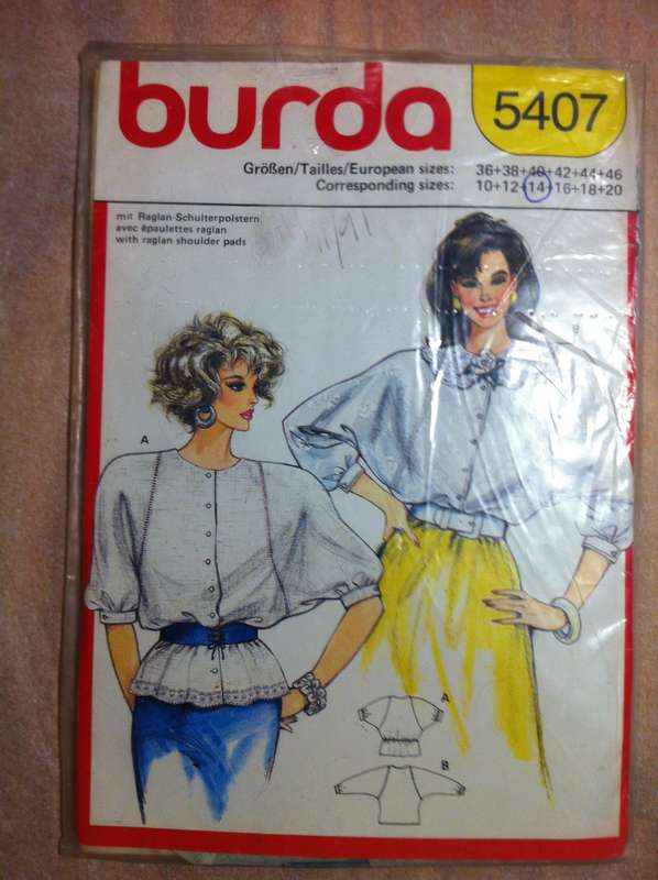 Burda 5407 Raglan Shirts. Cut on 14. Complete
