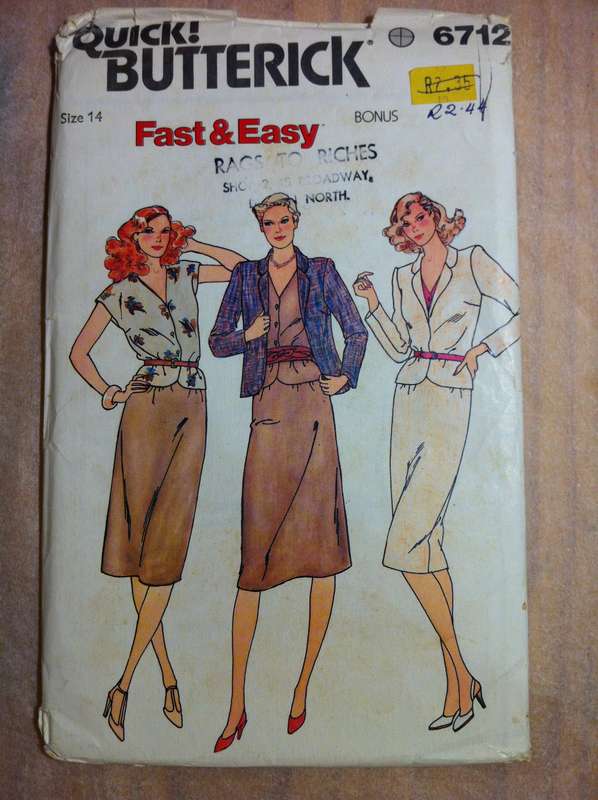 Butterick 6712 Jacket, Top and Skirt. Size 14. Complete